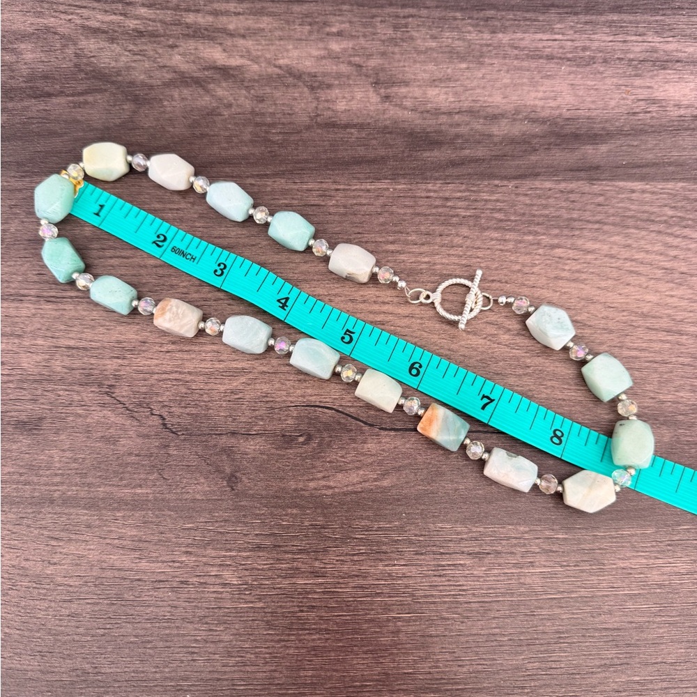 Handmade Natural Stone Amazonite and AB Glass Beaded Necklace - Picture 8 of 8